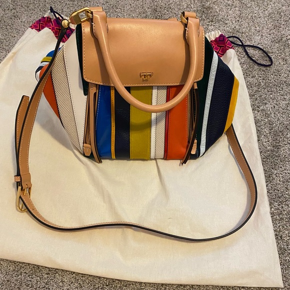 Tory Burch Half Moon Balloon Striped Satchel - Picture 14 of 14